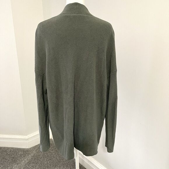 J Jill Cardigan Sweater Womens Size Large Ribbed Open Front Cotton Viscose Green - Picture 3 of 9
